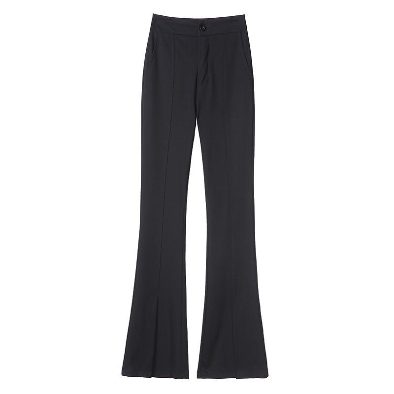 Split-ended Flared Pants Women's Autumn Wear New High-waisted Slim-fitting and Thin Small Black Drape Trousers