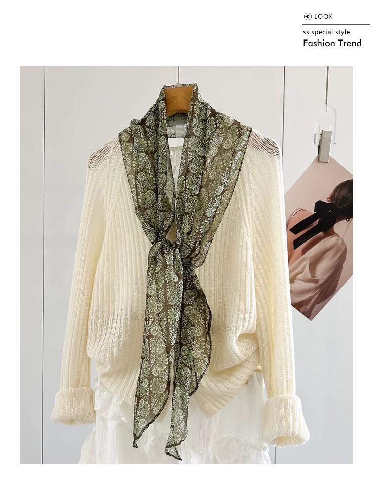 Spring and summer with rigid needs! Light and thin georgette small silk scarf! Retro cashew flower narrow silk long scarf yarn scarf