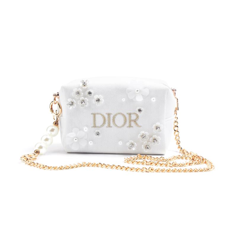 DIOR DIY Style Cosmetic Bag Amber Camellia French Lazy Denim Fabric Single Room Crossbody Bag Regular White белый