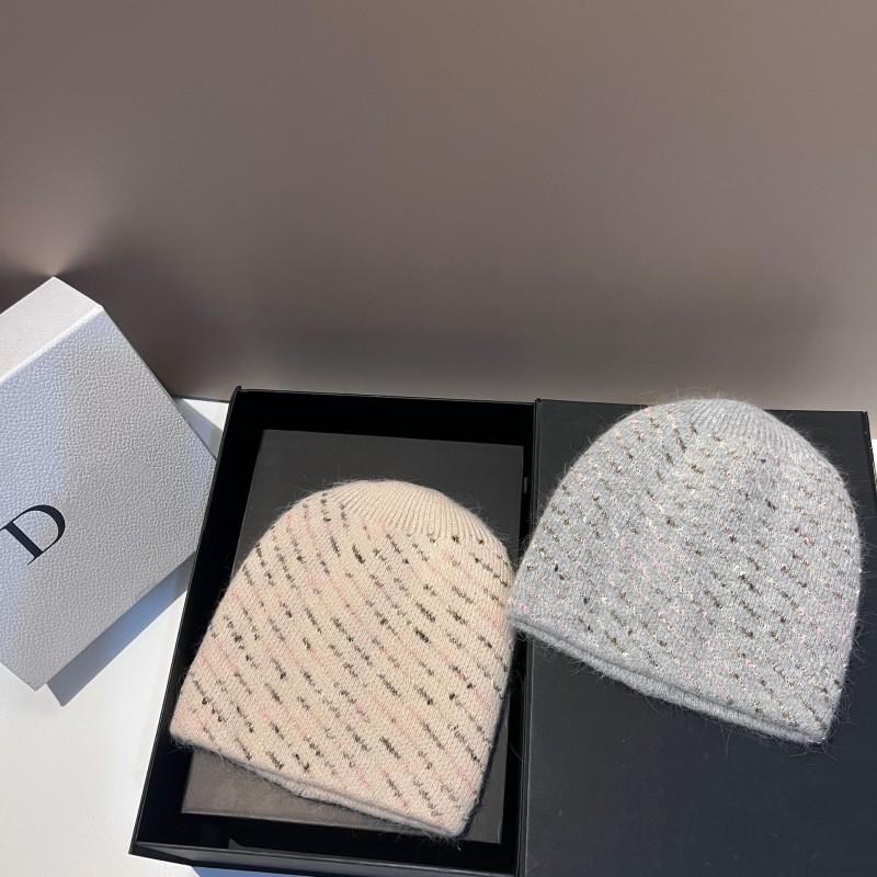 Winter Knit Beanie Rabbit Fur Striped Warm Soft Fashion Small Fragrance Hat Outdoor