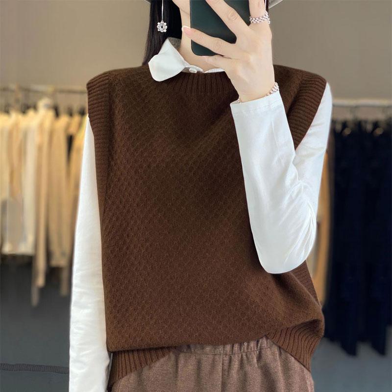 

Женский кашемировый жилет Qinghe кашемир 30% кашемир 70% шерсть Женский осенне-зимний кашемировый жилет мягкий и теплый XL темно-коричневого