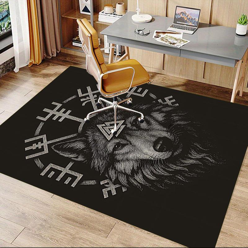 1PC Wolf Norse Non-Slip Floor Carpet Compatible for Office&Living Room&Dining room - Flat-Weave Machine- Soft & Pattern-E248