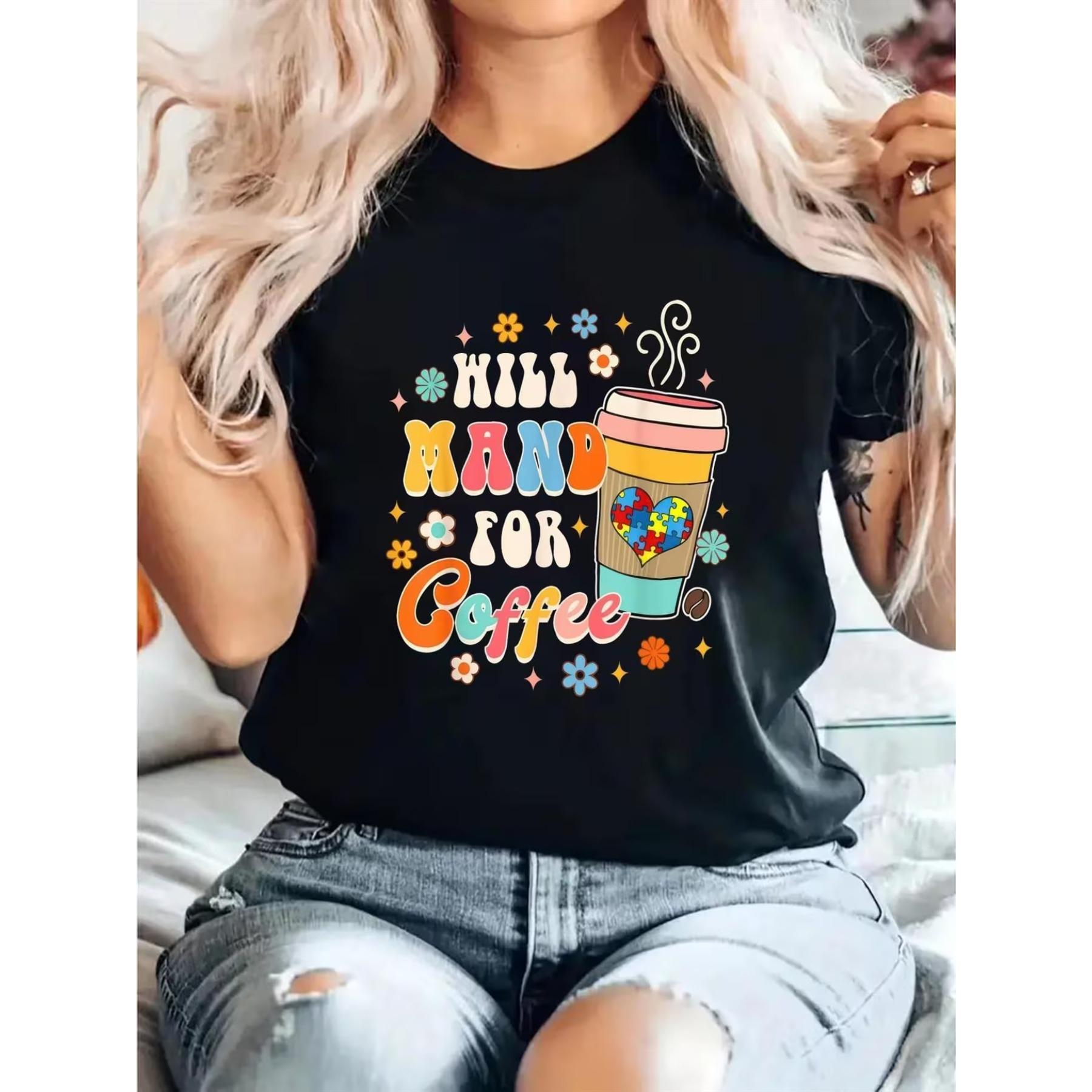 

Women s Casual Killin It for Coffee Graphic T-Shirt - Black Coffee Cup & Bean Design Short Sleeve Round Neck Tee S чёрный