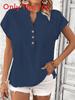 Camicetta Vintage in Lino e Cotone con Scollo a V e Maniche Corte per Uso Casual in Ufficio