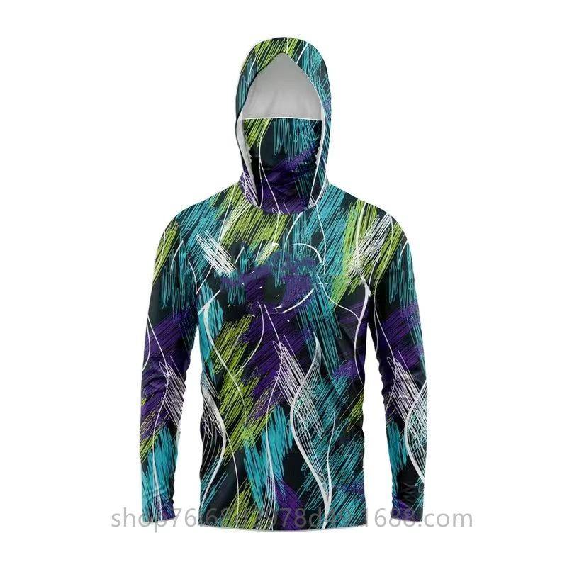 Ice Silk Fishing Suit Men's Outdoor Luya Camouflage Hoodie Mask One-piece Long Sleeve
