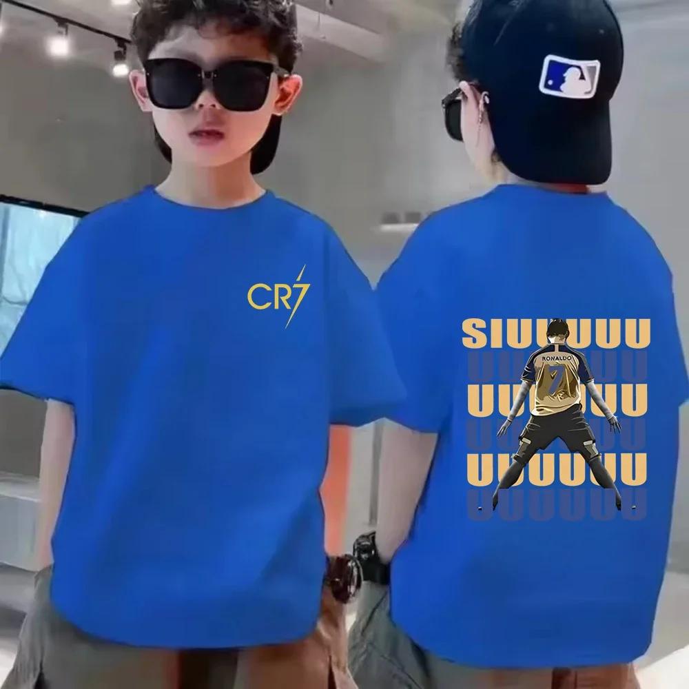 Sommar Bomull Barn T-shirt CR7 Ronaldo Andningsbar Pojke Vardaglig Mode Kortärmad Barn Idol Kläder Sport Baby T-shirt Toppar