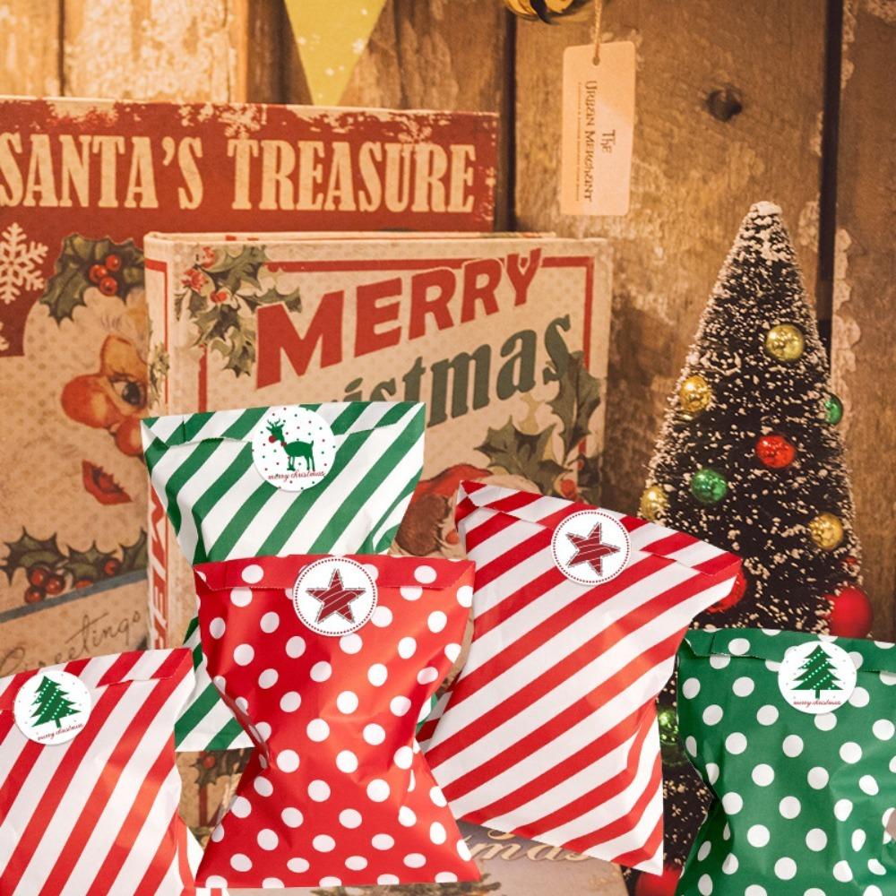 24Pcs with Stickers Christmas Gift Paper Bags Mixed Style Cookie Packaging Bag  Bakery