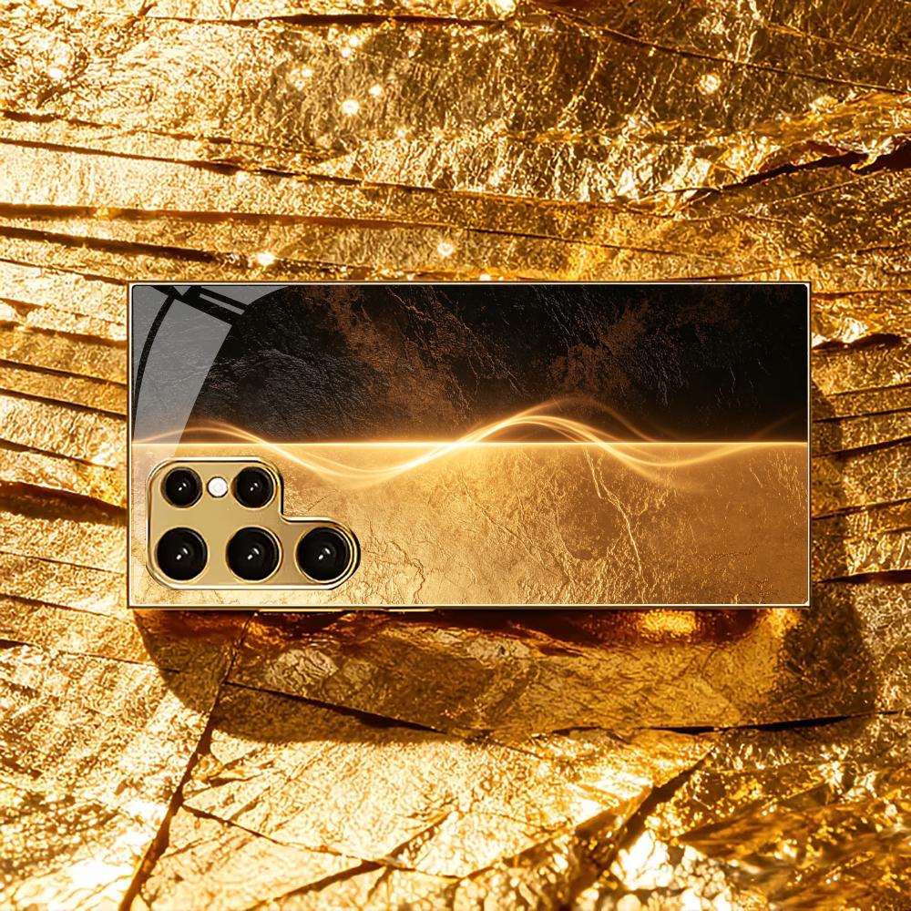 Elegant Gold Black Marble Phone Case Glass S25 Ultra Case S26 Ultra Case for Samsung Galaxy S26 S25 S24 S23 S22 FE Ultra Plus