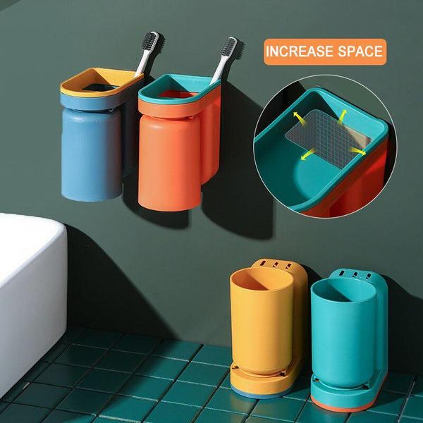 Bathroom Accessories Set Toothbrush Holder Toothpaste Organizer Self-Adhesive Wall Mount Toothpaste Toothbrush Cup Storage Rack