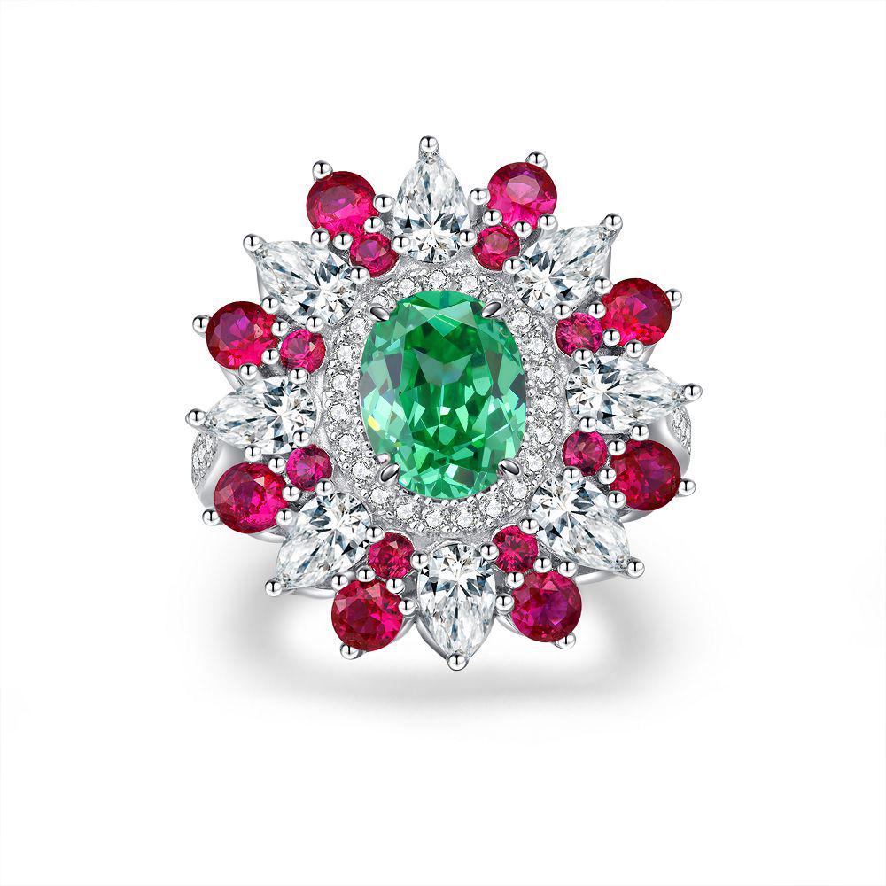 Smaragd Radiant Schliff Ring mit High Carbon Diamant Akzenten in S925 Sterlingsilber