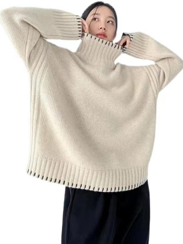 Women's Thickened Cashmere High Neck Cable Knit Sweater - Autumn/Winter Loose Style
