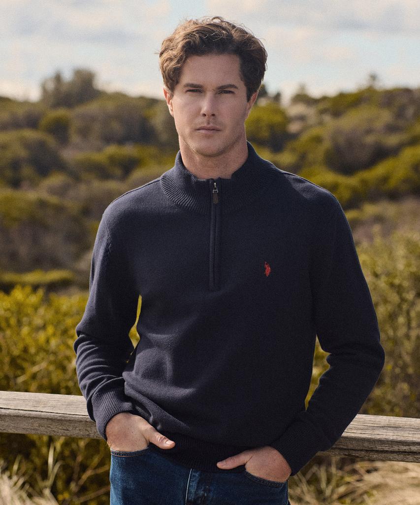 USPOLOASSN Plain Half-Zip Knit_Navy