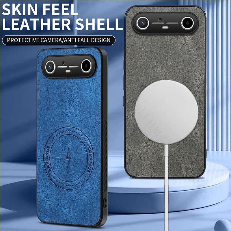 For Magsafe Magnetic Wireless Charging Case For Tecno Spark Go Slim 5G PU Leather Shockproof Cover For TECNO Camon 40 30 Pro 5G