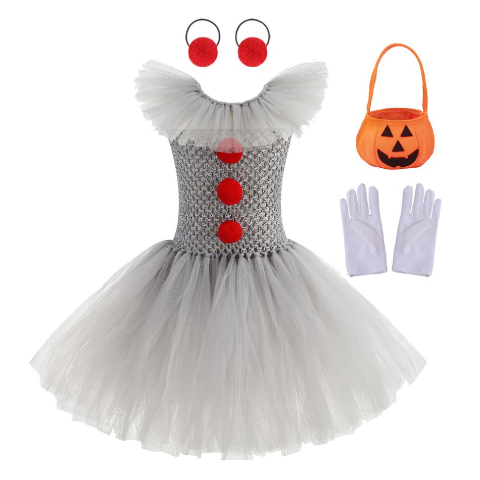 Meisjes Clown Grijs Kinder Joker Halloween Kostuum Tutu Jurk Kinder Carnaval Feest Cosplay Kostuum Kinder Jurk 4-5Y(M) gray