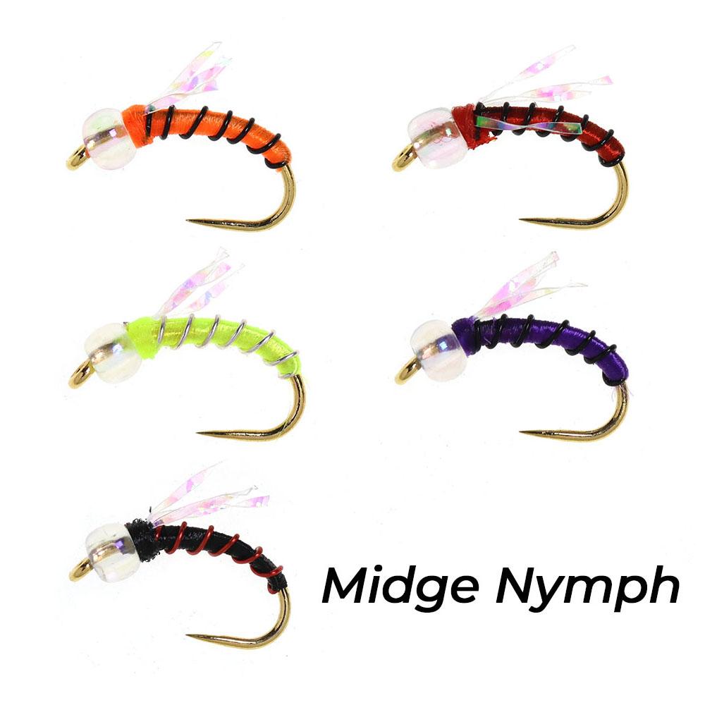 10 PIÈCES Nymphe Standard Midge pour la Pêche à la Mouche, Motif Truite pour Toute l'Année, Hameçon Doré sans Ardillon #16, Leurres d'Eau Douce pour la Pêche à la Mouche
