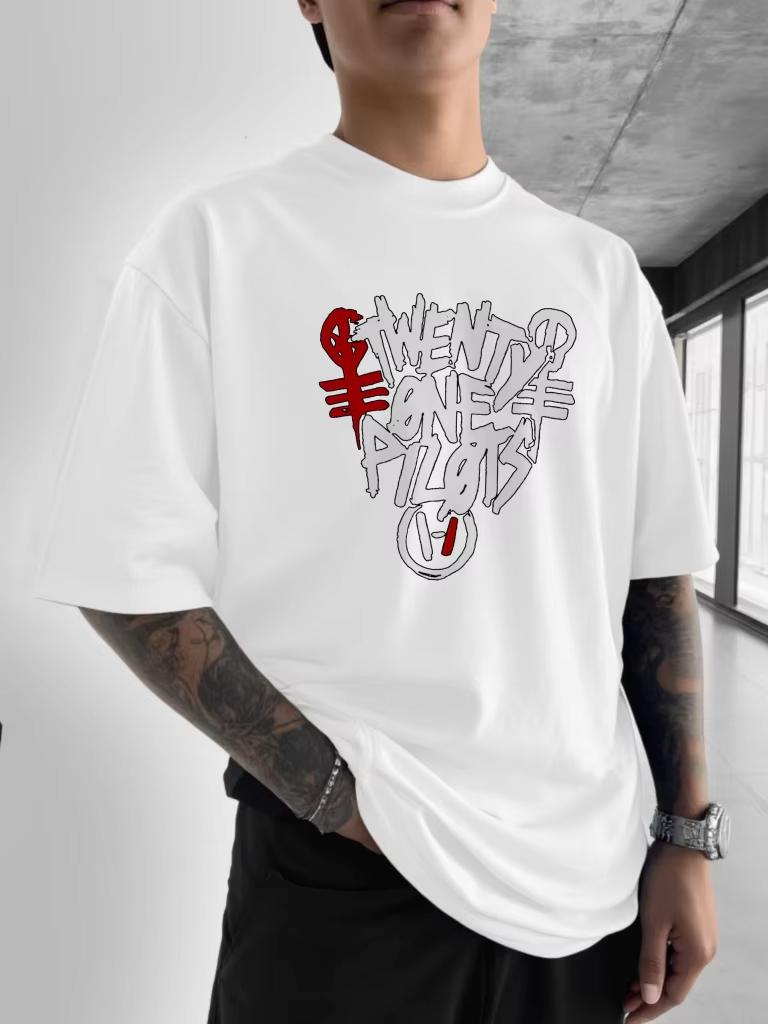 

Twenty One Pilots Logo Printed Pattern T-shirt, A Must-have for Fans of Fashion and Trendy Music Round Neck Short Sleeve T-Shirt 4XL