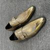 Gold Shoes for Men Wedding Loafers Pointed Toe Buckle Strap Silver Shoes for Men with  Size 38-44