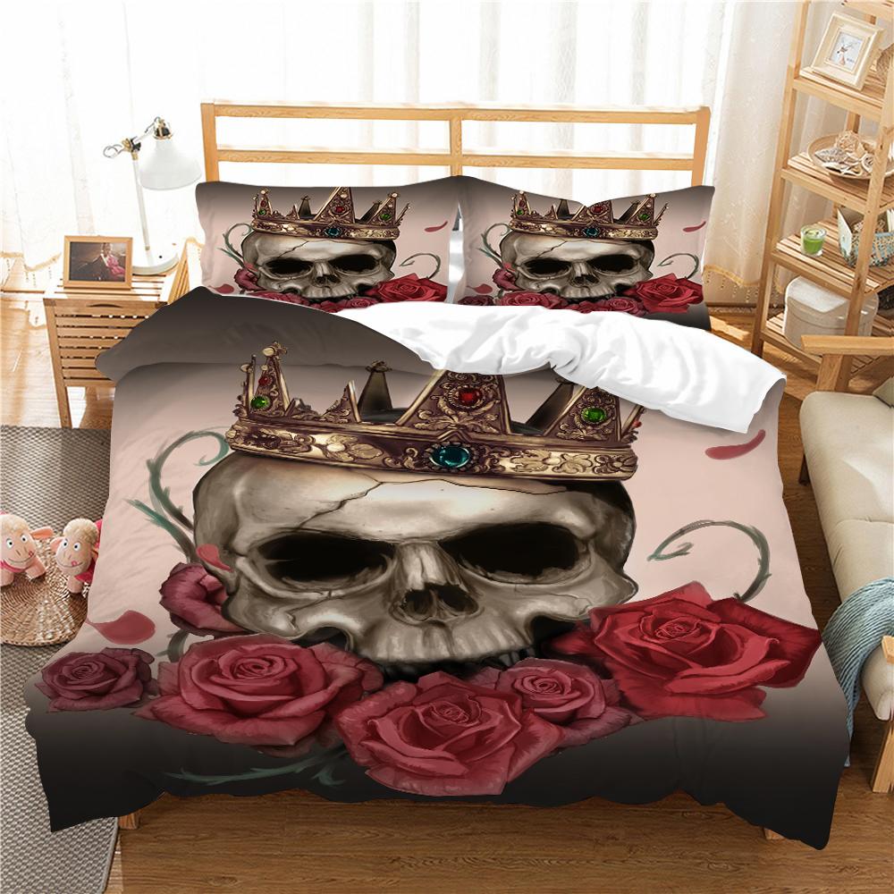 Halloween Home Bedding Set Skull Head Quilt Cover Pillow Case Home Bedding Set AU/EU/US Full Size Single/Double Bed