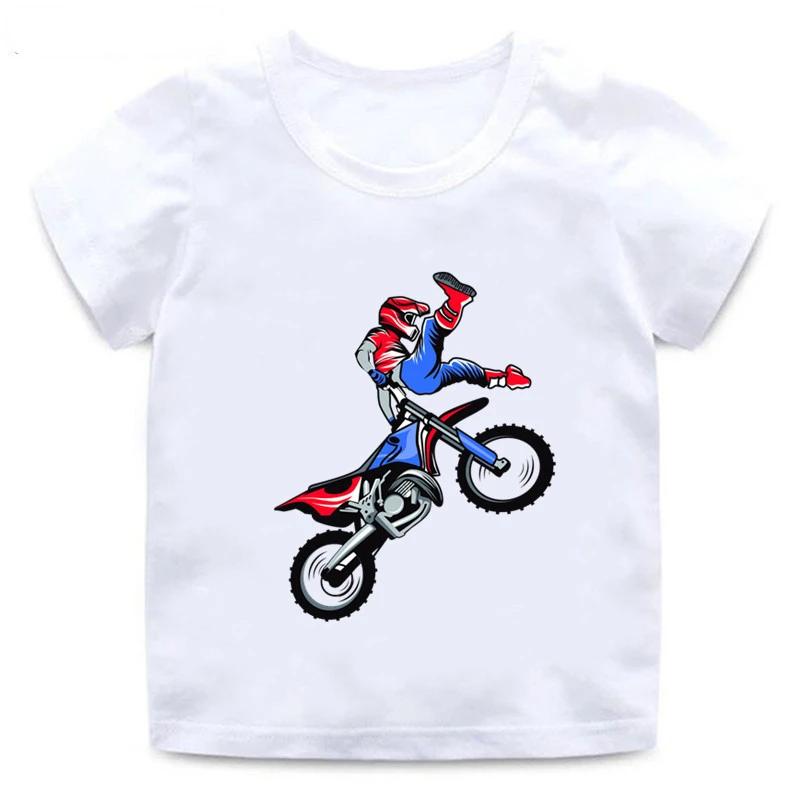 Kinder Kurzarm T-Shirt Cooler Motocross Fahrer Dirt Bike Cartoon Druck Rundhals T-Shirt Rennsport Thema Grafik Lässig Jungen Tägliches Oberteil