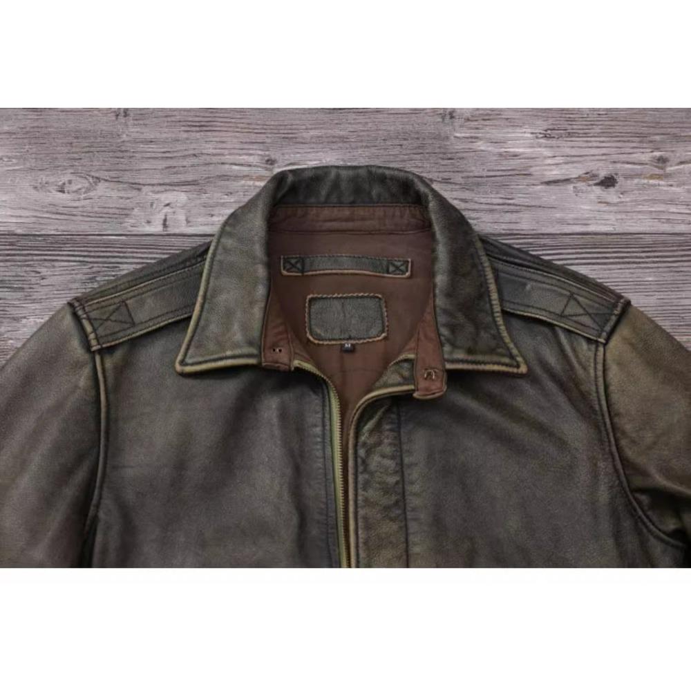 Chinese Size Classic Military A2 Air Force Leather Flight Jackets Vintage Stonewashed Cow Leather Jacket Men Soft Cowhide Mens Coat