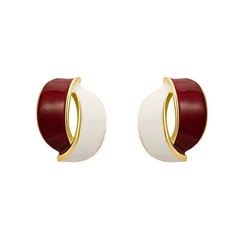 

Korean Arc Cross Enamel Stud Earrings for Women Geometric Jewelry Party Accessories
