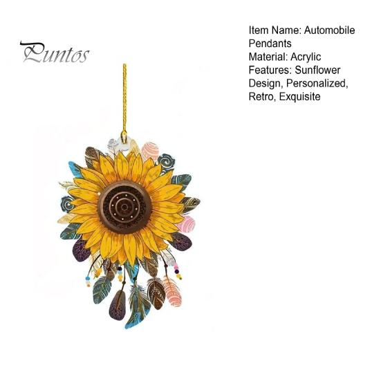 Sunflower Car Hanging Ornament Cute Retro Sunflower Car Interior Decoration Multi-Functional Car Rear View Mirror Charm Keychain
