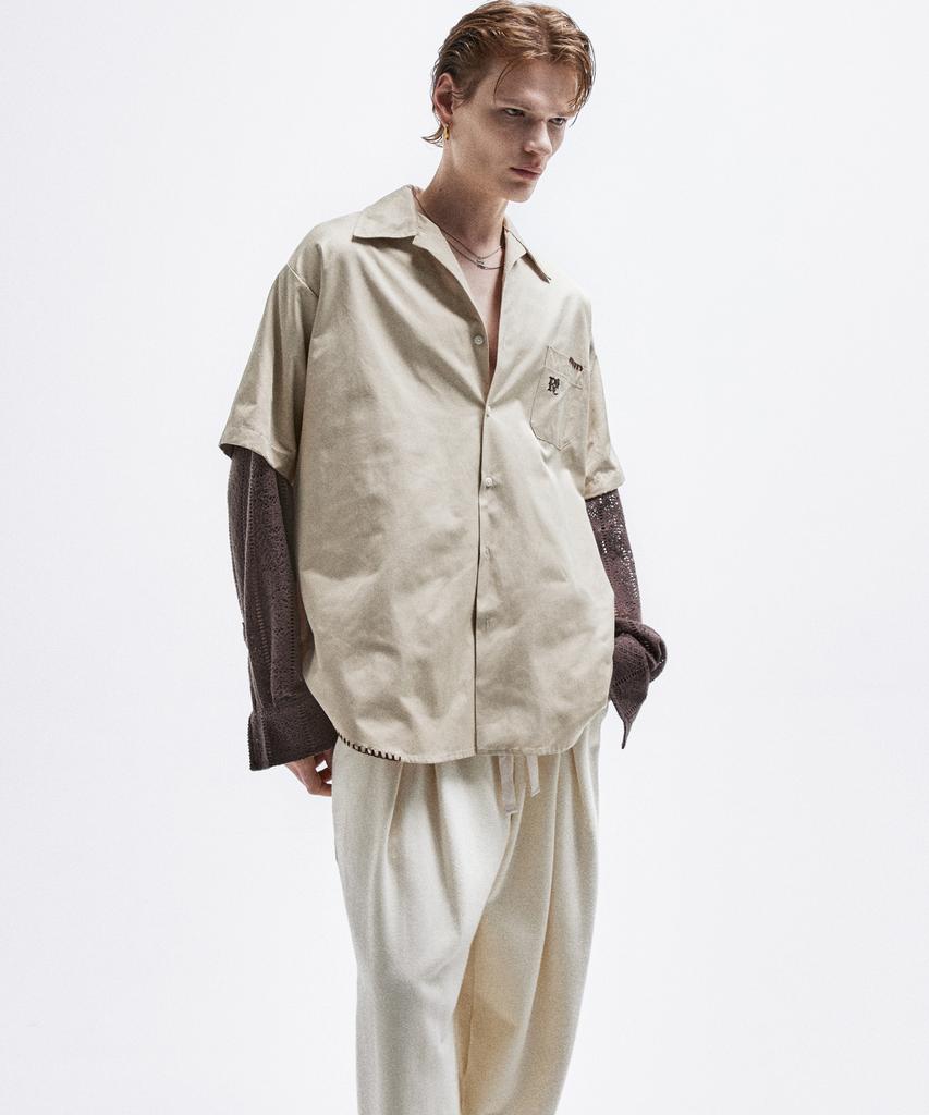 Aleseueseussi Knit Sleeve Layered Shirt - Beige