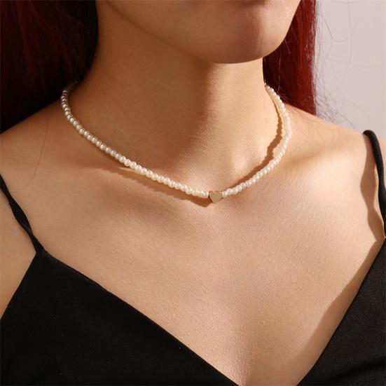 Women Necklace Bohemian Style Faux Pearl Heart Pendant Adjsutable Length Lightweight Neck Jewelry Lady Prom Party Pendant Necklace