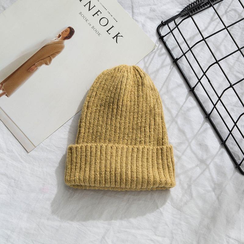 Solid Color Extended Wool Hat Women's Winter Versatile Cold-proof Loose Warm Casual Knitted Hat Men