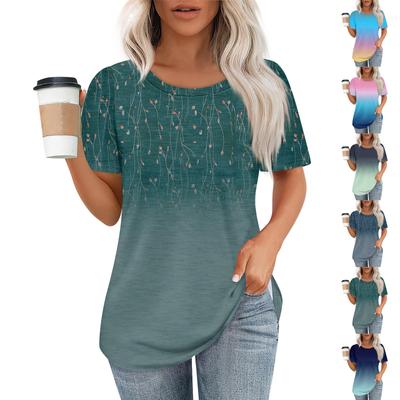 Women's Fashion Casual Floral Print Round Neck Short Sleeve T-Shirt Top