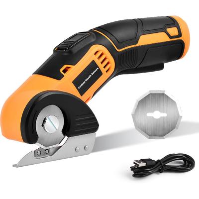 Jomeda Cordless Electric Scissors, 4 V Rechargeable Rotary Cutter with Rechargeable LED Light, Safety Lock for Cutting Fabric, Cardboard, Leather,