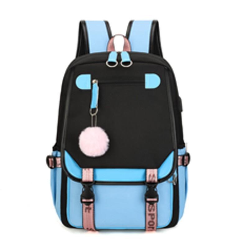Large Capacity Korean Style Backpack with USB Port Casual Solid Color Multi-compartment Laptop Bag for Students