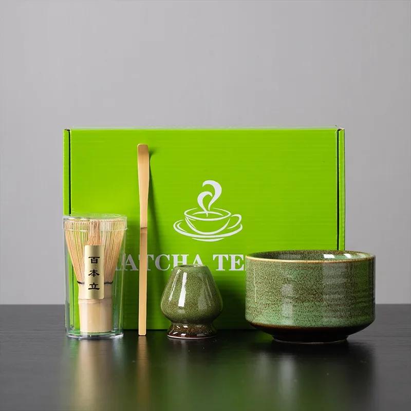 4pcs Japanese Ceramic Glaze Matcha Set Safe Bamboo Whisk Teaspoon Tea Sets Indoor Beverage Shop Tea-making Tools Accessories