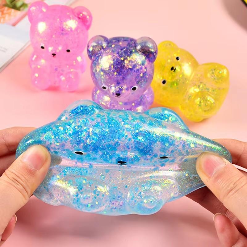 Fidget Bear Toy Squishys Glitter Gummy Bear Needoh Small Cute Animal Anti Stress Fidget Splat Decompressions Vent Squeeze Toys
