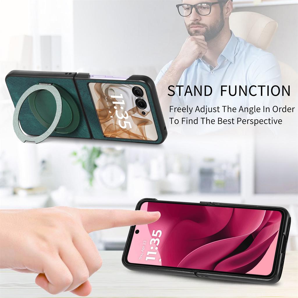 For Motorola Razr 60/Motorola Razr 50 5G Phone Case with Rotating Kickstand Stress Relief Retro Leather Back Cover