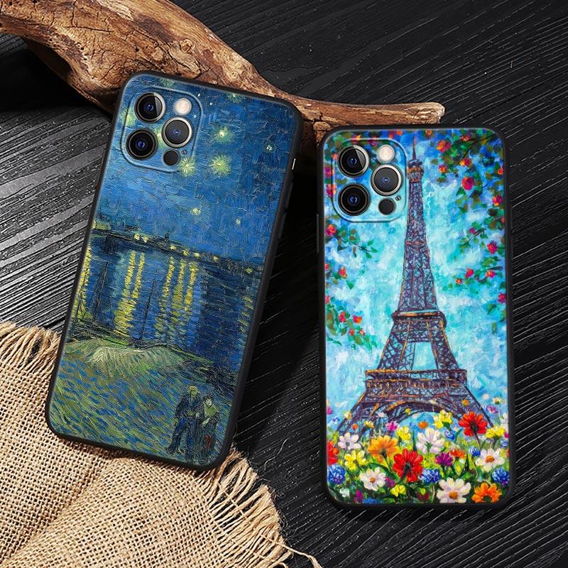 Van Gogh Starry Night Cat Oil Painting Funda For Iphone 15 Pro 14 11 12 13 Pro Max Mini XS X 7 8 14 Plus SE2020 Cases Soft Cover