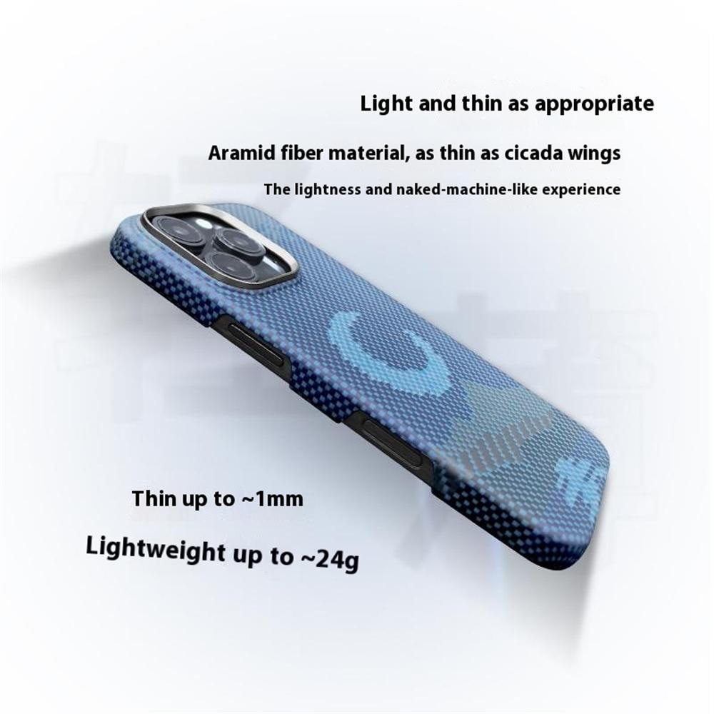 For iPhone 15 Pro Max Magnetic Case Large Camera Cutout Aramid Fiber Phone Cover with Metal Lens Frame