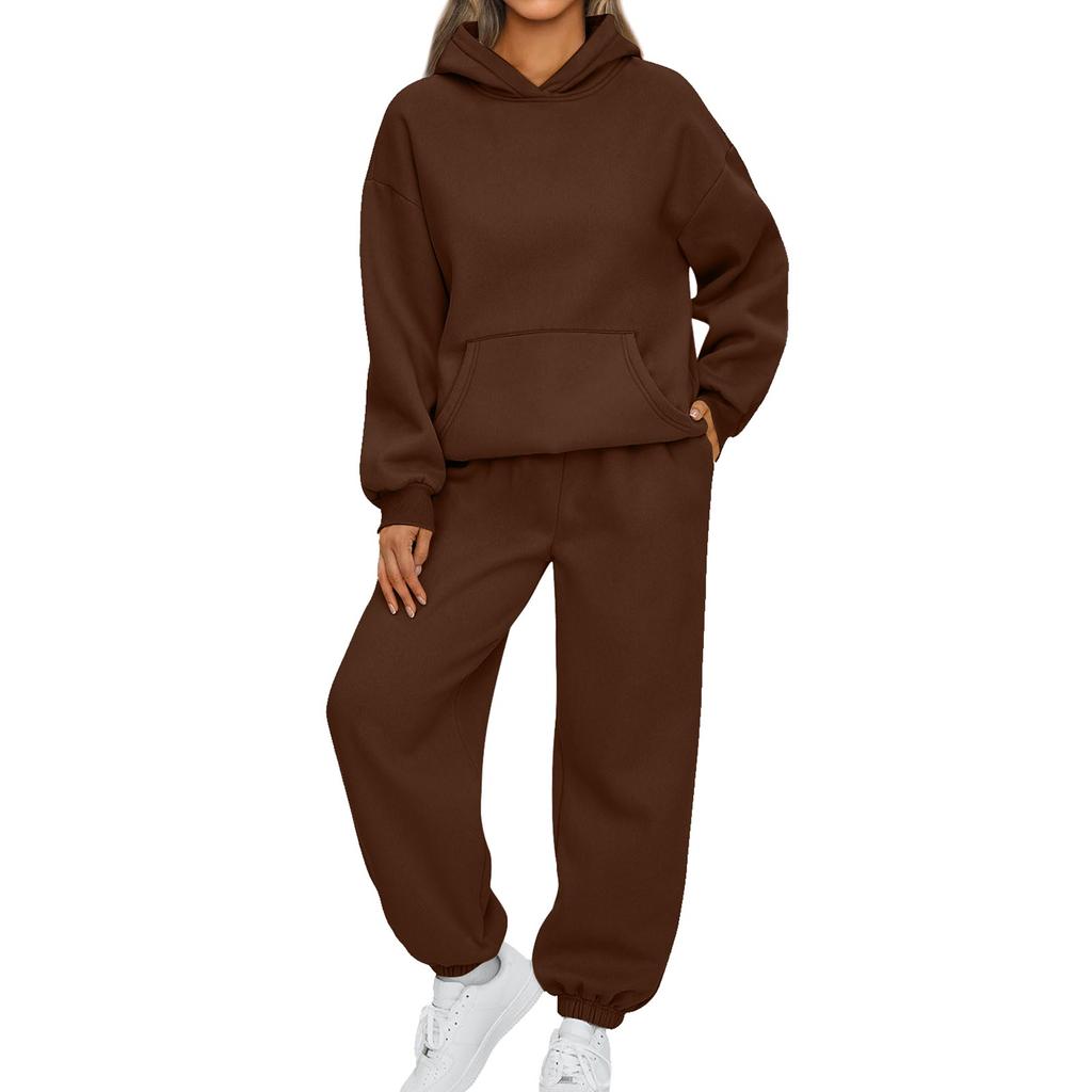 Dame 2-delers antrekk Hettegenser Sweatsuit sett Oversized sweatshirt Baggy høstmote joggebukser med lommer