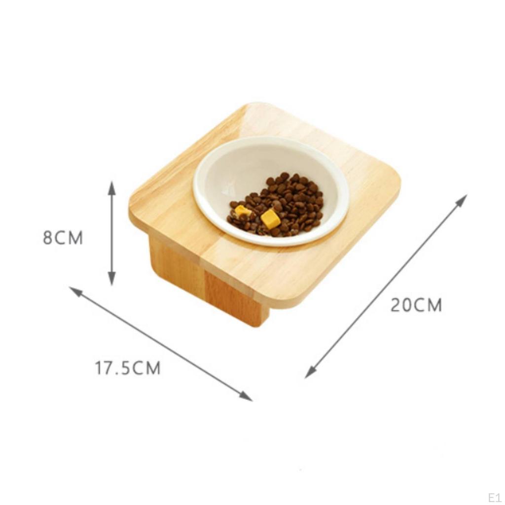 Ceramic Bowl with Wood Stand AntiTip Design Elevated Cat Neck Protection Feeding Station