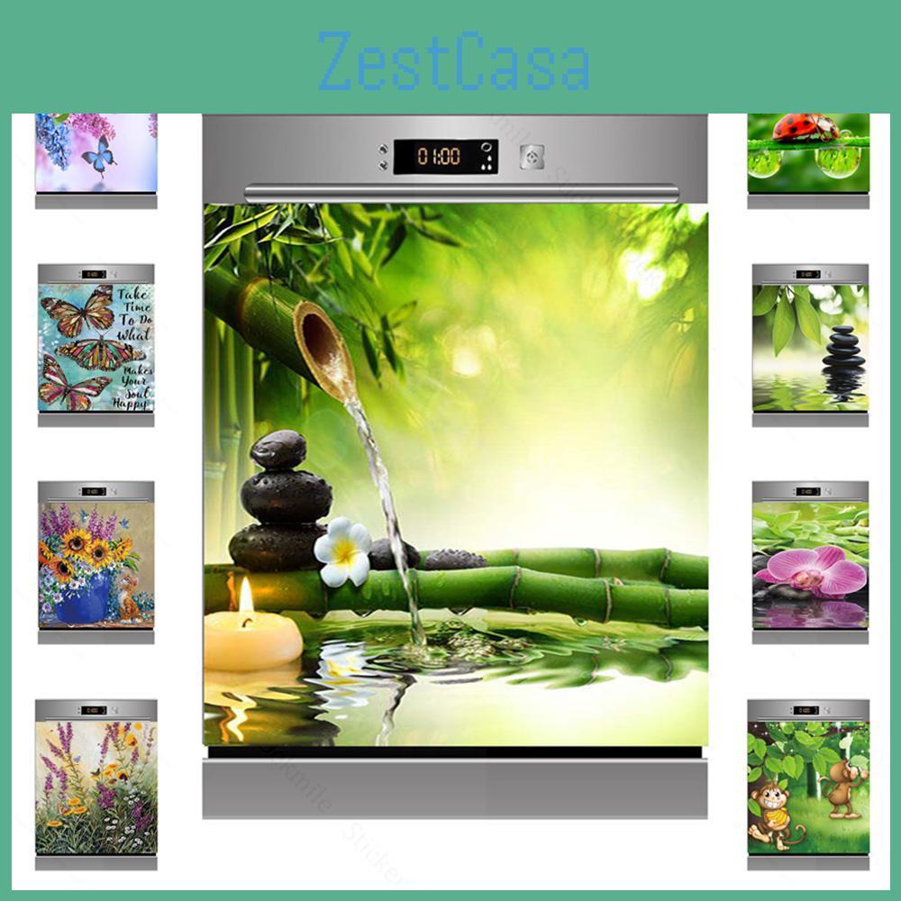 Bamboo Candle Flowing Water 3d Stone Dishwasher Refrigerator Freeze Sticker Kids Art Fridge Door Cover Wallpaper Kitchen Decor