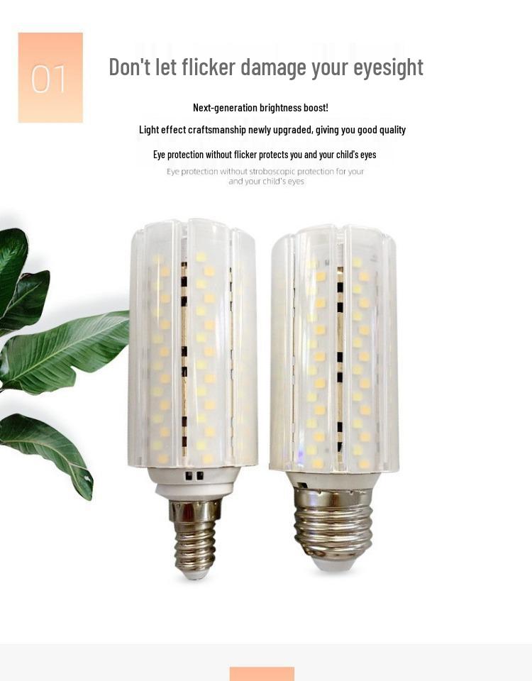 Oulanwei LED Corn Bulb E14/E27 Base Energy-Saving Bright Chandelier Lamp with Three-Color Change