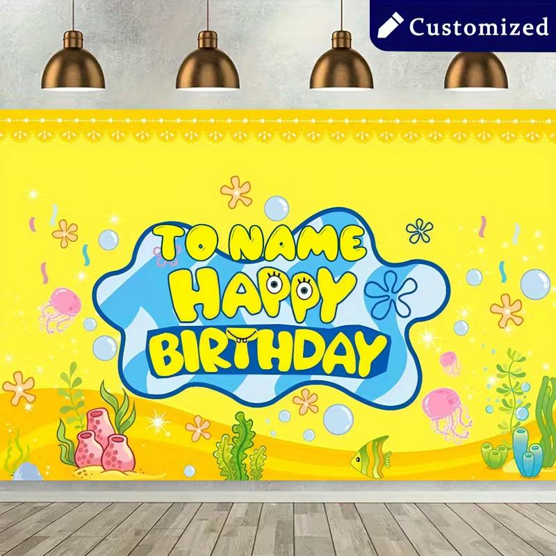 2D Bikini Bottom Custom Backdrop Kids Party Decor