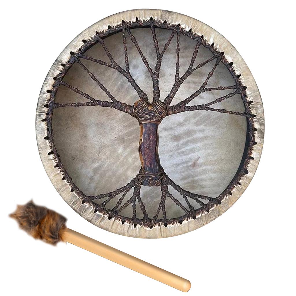 Shamanic Drum Tree Pattern Polyester Imitation Sheepskin Vintage Round Instrument Drum 25cm
