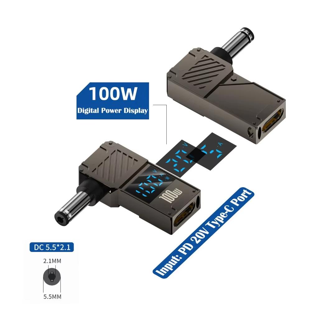 

PD 100W Laptop Charging Adapter Type-C to DC 5.5x2.1mm Digital Display Fast Charging Converter As Shown A