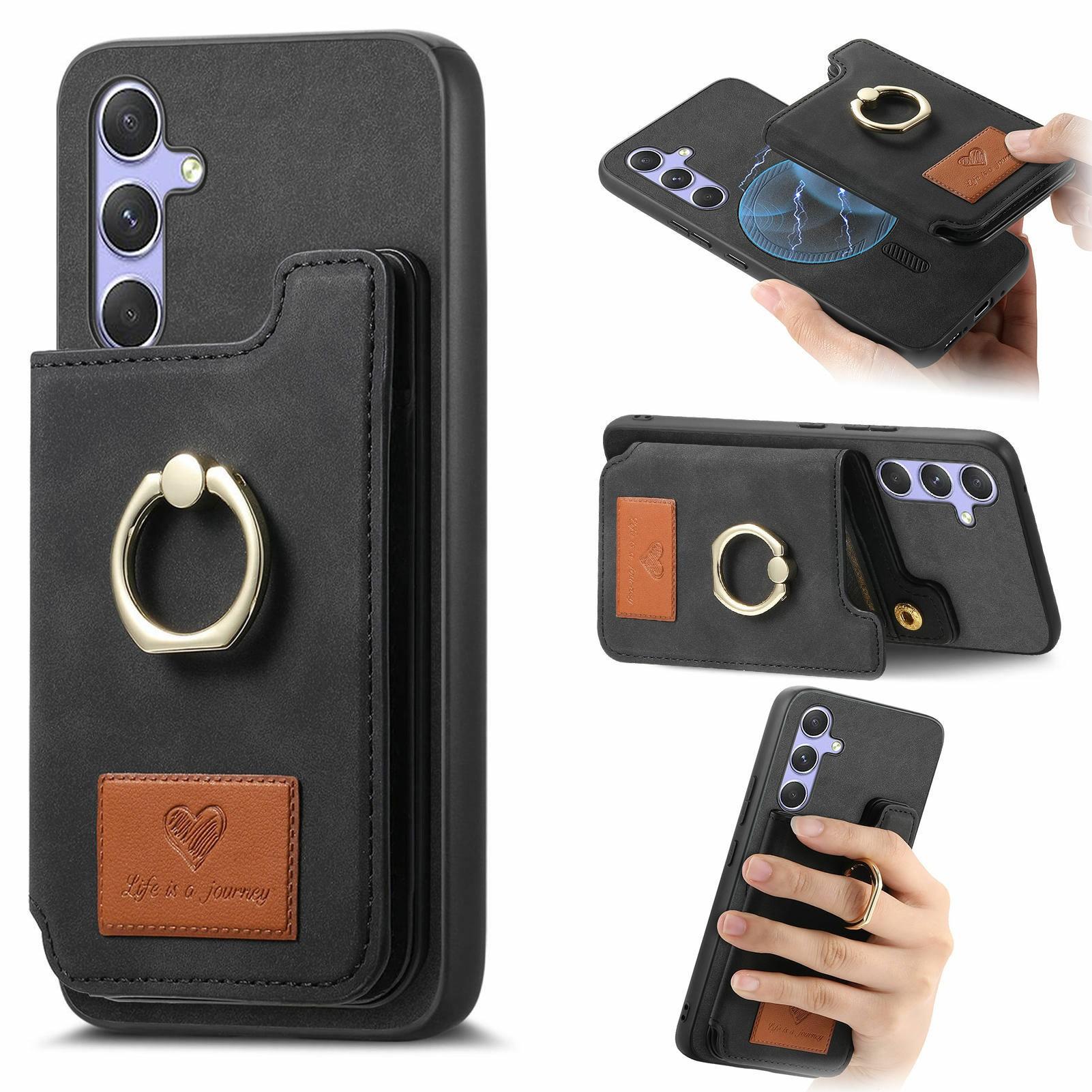 

For Samsung Galaxy A26 5G Case Detachable Card Holder Kickstand Leather+TPU+PC Phone Cover Black