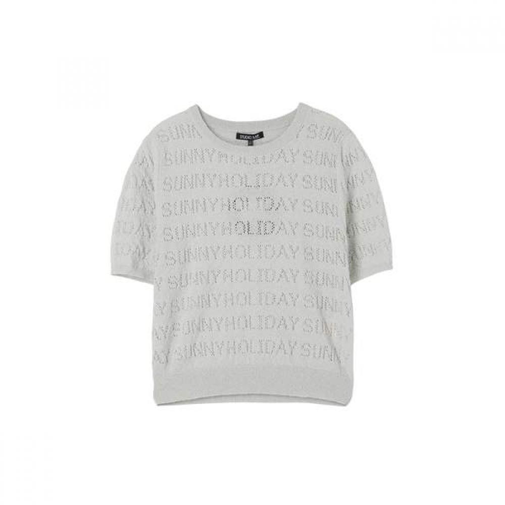 Lap  Set  Lettering Punching Short Sleeve Knit As2kh463