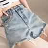 RAIN.CUN Women's High-Waist Ripped A-Line Denim Shorts