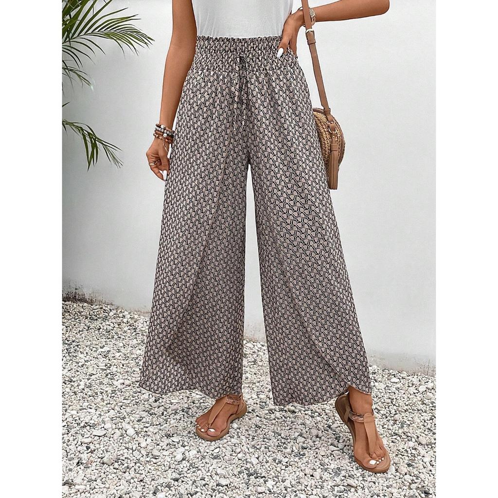 IHUASU Women's Summer Fashion with Floral Side Slit Wide Leg Culottes