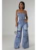 European & American Casual Strapless Slim-Fit Denim Jumpsuit for Women