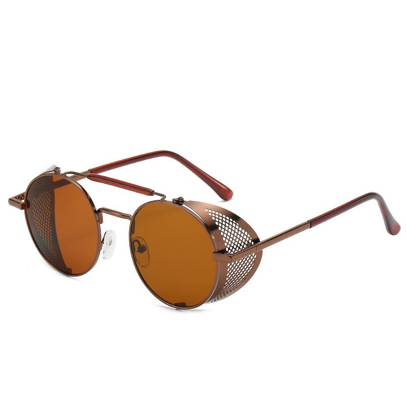 2024 Steampunk Side Wind Proof Mesh Flip Round Metal Sunglasses